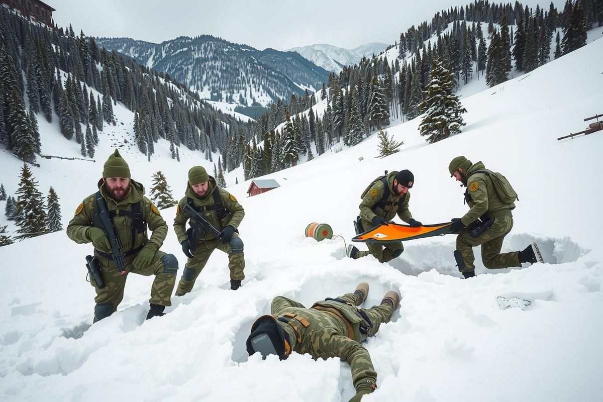 Тренировка росгвардейцев по спасению условно пострадавшего туриста в Хибинах